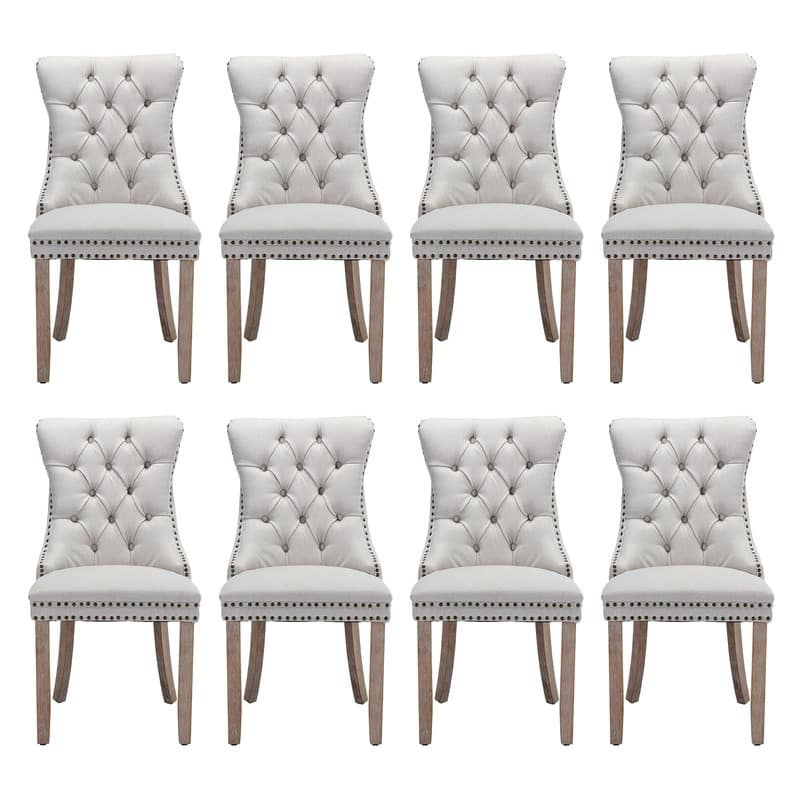 Tufted Naliheads Solid Wood Upholstered Dining Chairs (Set of 8) - Beige LinenFabric