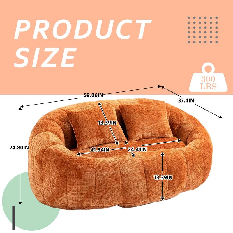 HOMEFUN Chenille Upholstered Durable Comfort Lounger High Back Bean Bag Loveseat Sofa