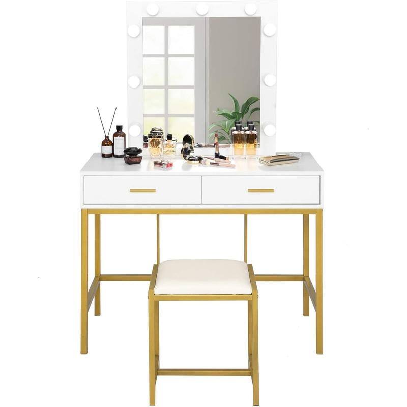 Makeup Vanity Table Set with Lighted Mirror Modern Dresser