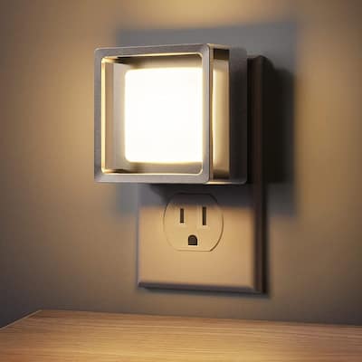 YANSUN 1-Watt Brushed Nickel Kids Night Light Plug-In Dusk to Dawn Sensor Integrated LED Night Light, 3000K Warm White (2-Pack)