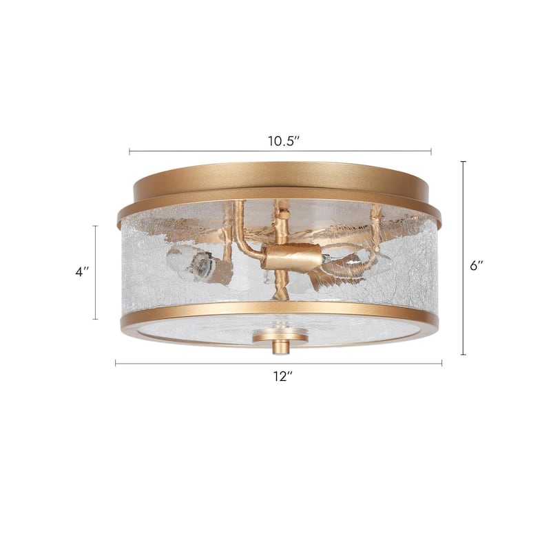 3-Light Modern Farmhouse Black Gold Drum Flush Mount Ceiling Light with Glass Shade - D12"×H6"
