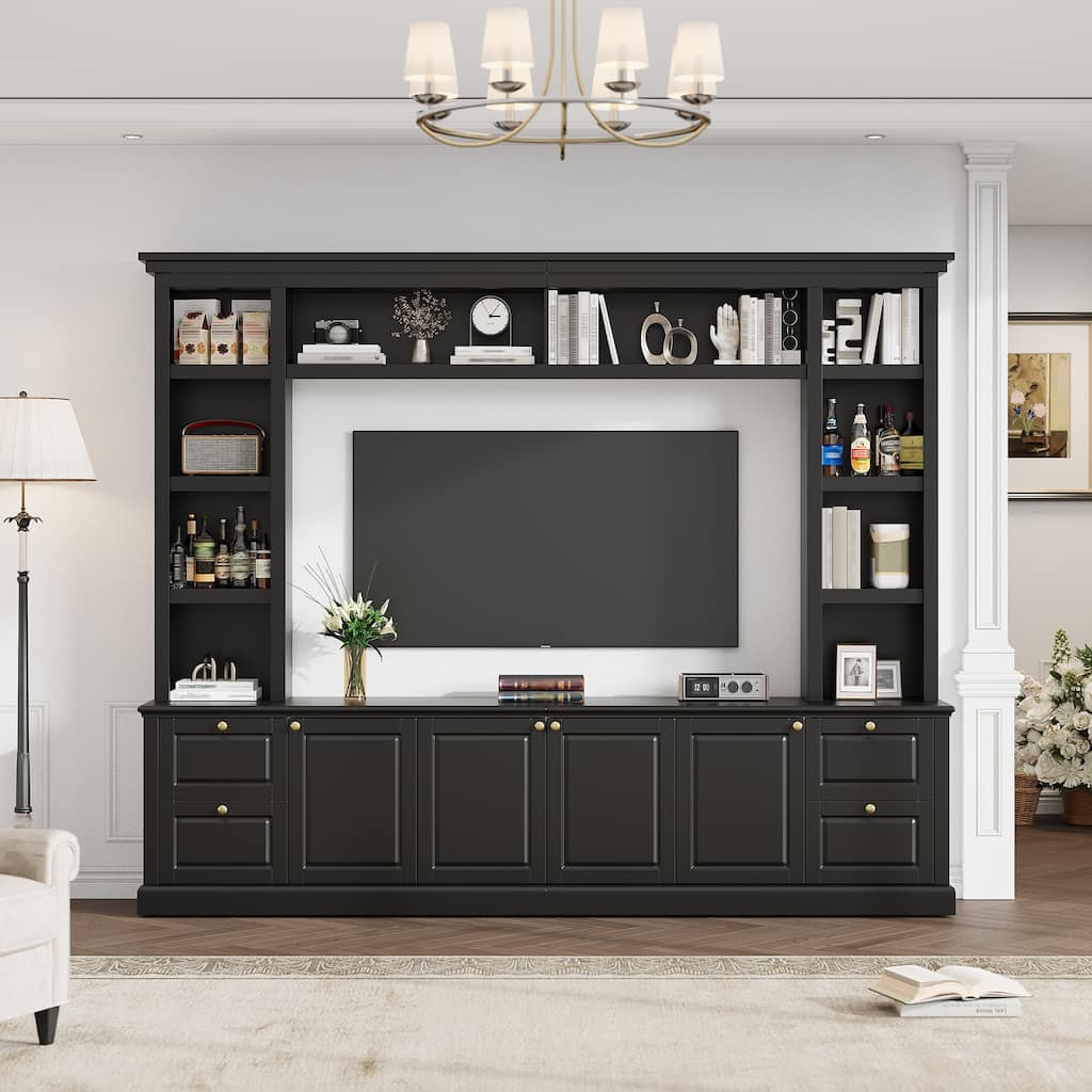 All-in-One Modern TV Stand with Bookcase 3 Adjustable Shelves 70 Inch TV