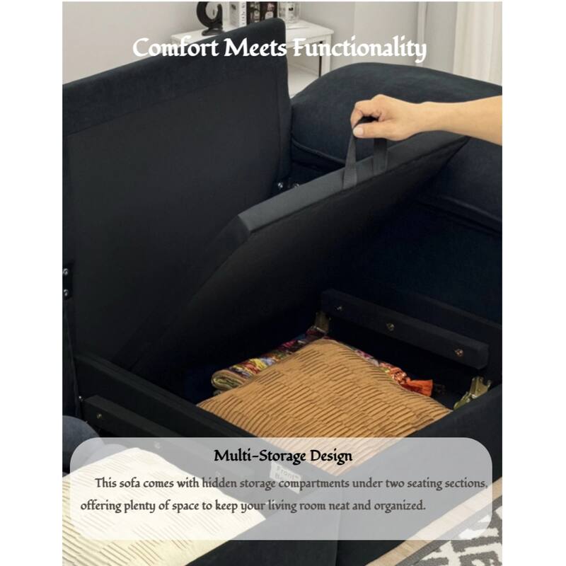 Roomfitters Modern Overstuffed Upholstered Sofa with Hidden Storage and Padded Arms, Comfy Loveseat for Small Space