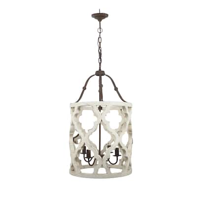 Joliette 4 Light Wood Chandelier, White