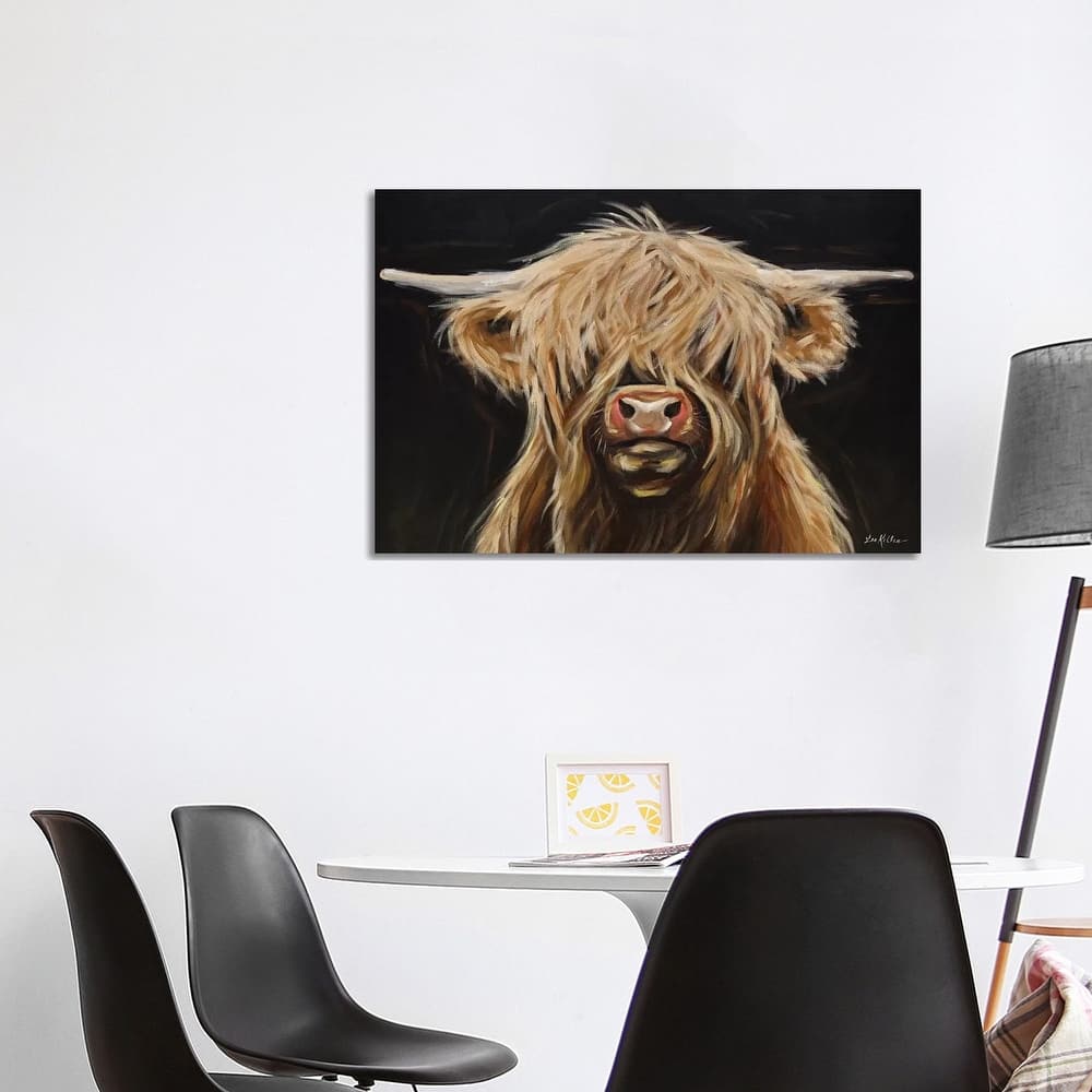 iCanvas "Highland Cow On Black" by Hippie Hound Studios Canvas Print