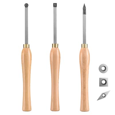 Wood Lathe Chisel Set, 3 PCS Woodworking Turning Tools, Includes Square, Round, Diamond Carbide Blades - 3 PCS