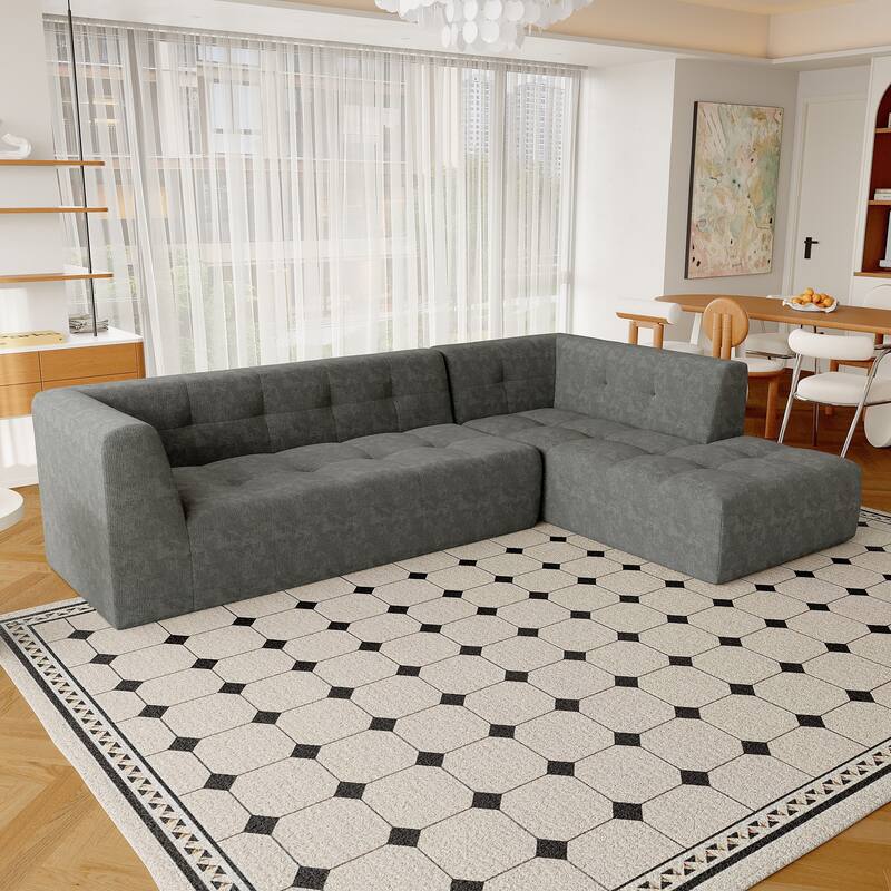 112"x74" Modular Gray Chenille L-Shape Sofa Set, 2pcs Free Combo, Easy Assembly
