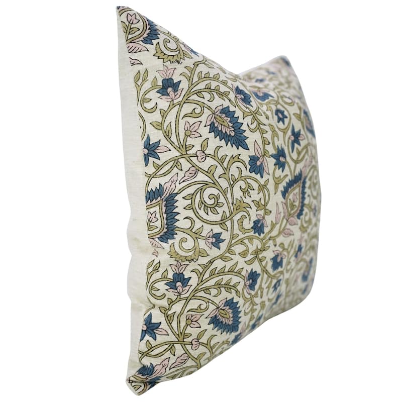 Fabdivine Floral Pillow Cover for Rustic Sofa 24x24 Inch Square Soft Linen Blend Gift Throw Home Décor Cushioncase, Hawamahal