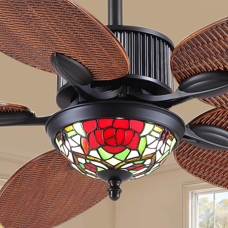 50" TiffanyTropical Ceiling Fan with 5 Palm Leaf Bllades and Vintage Cover Waterproof for Indoor and Outdoor Patio - 50 Inches - Brown