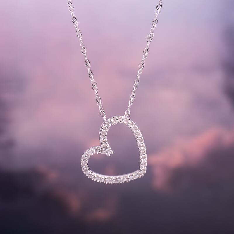 Miadora 10k White Gold 1/10ct TDW Diamond Heart Necklace