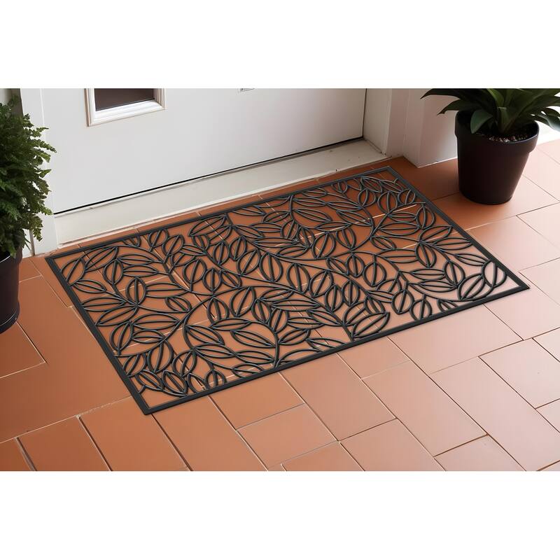 HomeRoots 24" X 36" Black Rubber Botanical Leaves Outdoor Door Mat - 24.00' X '36.00 - 24.00' X '36.00