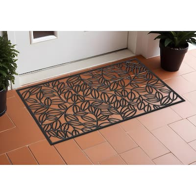 HomeRoots 24" X 36" Black Rubber Botanical Leaves Outdoor Door Mat - 24.00' X '36.00
