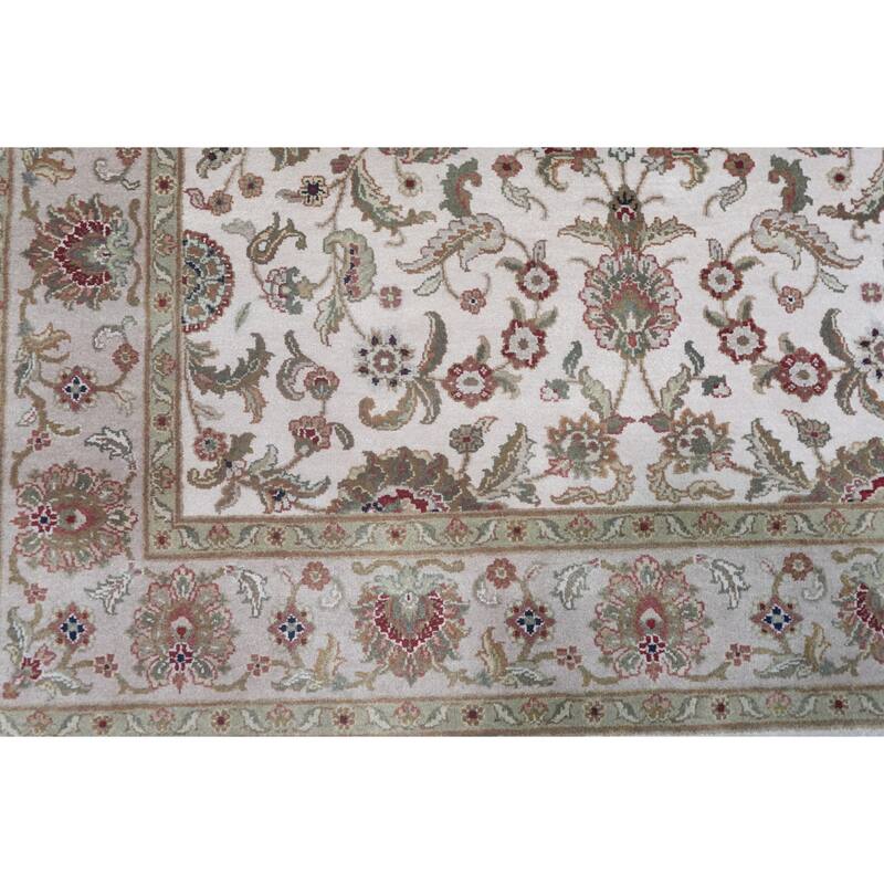 Hand Knotted Oriental 100% Wool Carpet Traditional All-Over Beige & Ivories Agra Area Rug - 9' 3'' X 6' 0''
