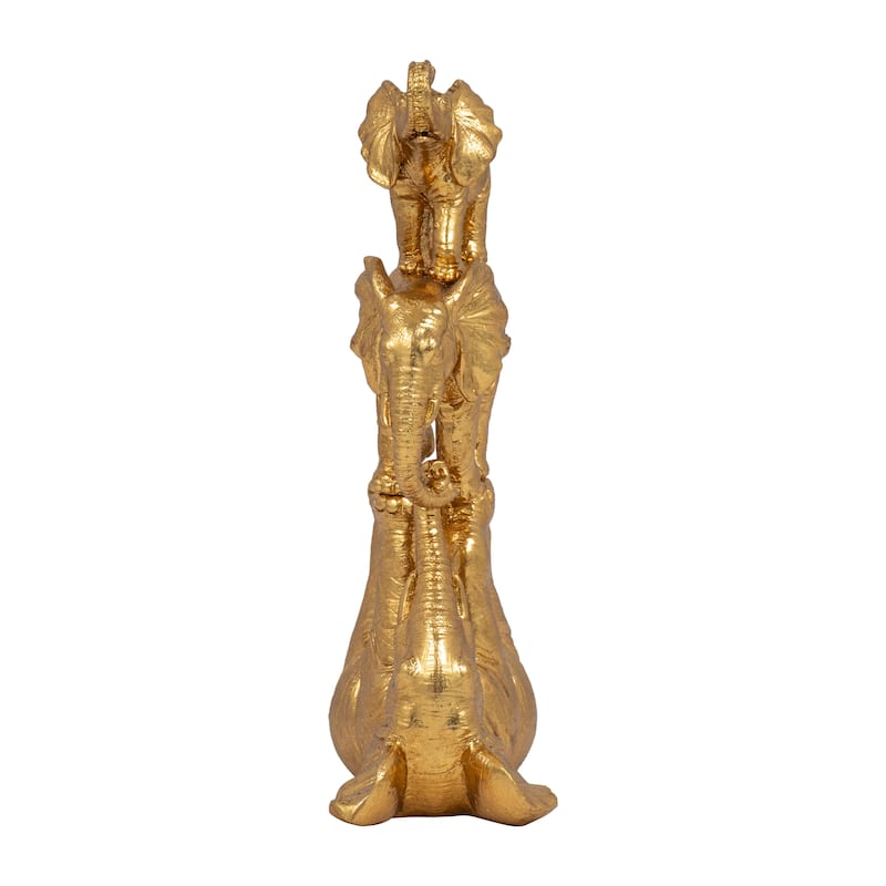 Sagebrook Home Resin, 10" Stacked Elephants, Gold, Novelty, 10"H, Solid