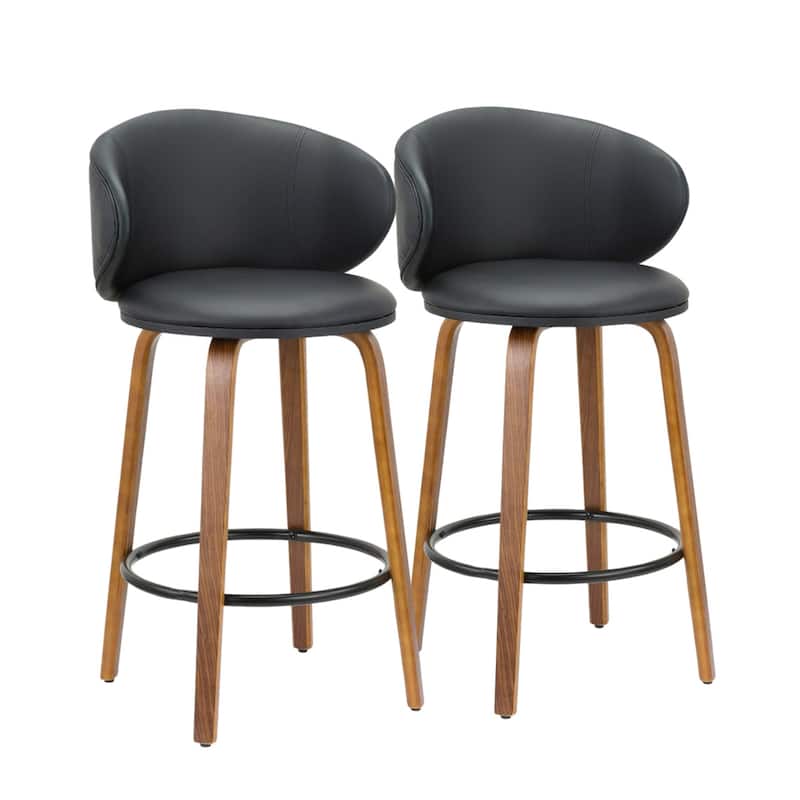 Set of 2 Black and Brown Faux Leather 26 Inch Counter Height Bar Chairs - 19” x 20” x 5.5”