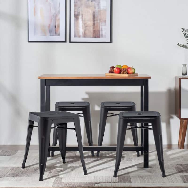 Backless Industrial Metal Bar Stool Kitchen Stackable Kids Stools Short Stools Metal Dining Chairs Set of 4 - 18inch - Black