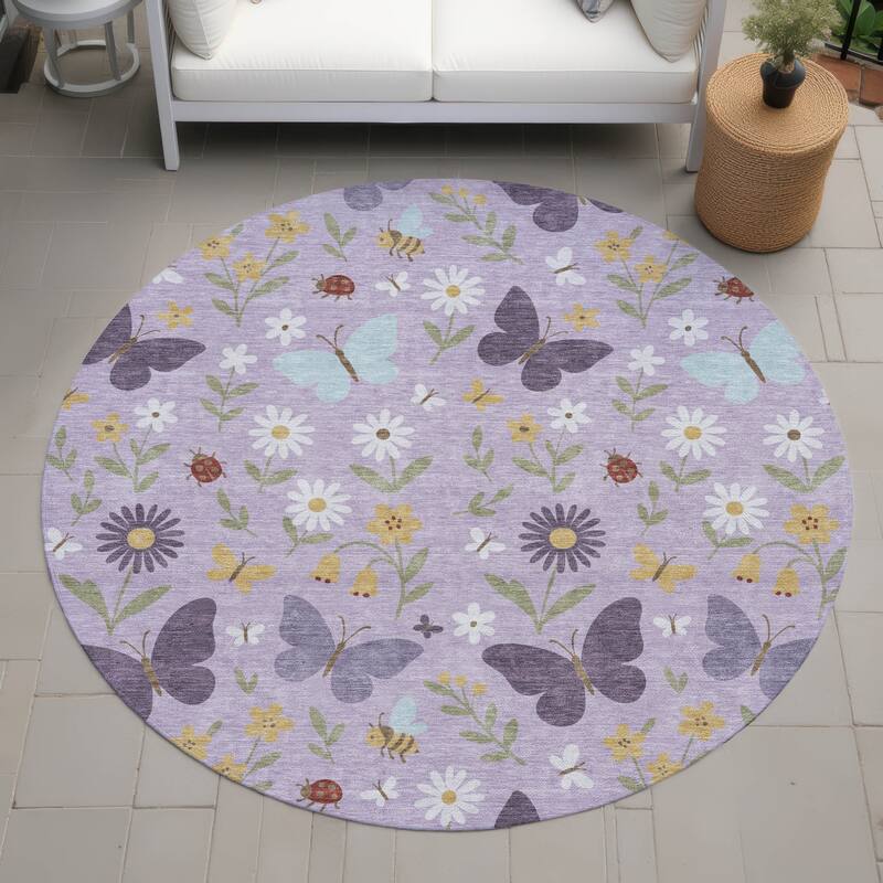 Machine Washable Indoor/ Outdoor Whimsy Butterfly Chantille Rug - Lavender - 8' x 8'
