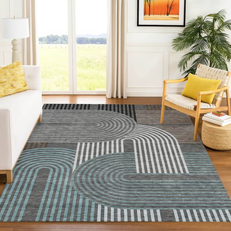 Machine Washable Indoor/ Outdoor Modern Basehor Chantille Rug
