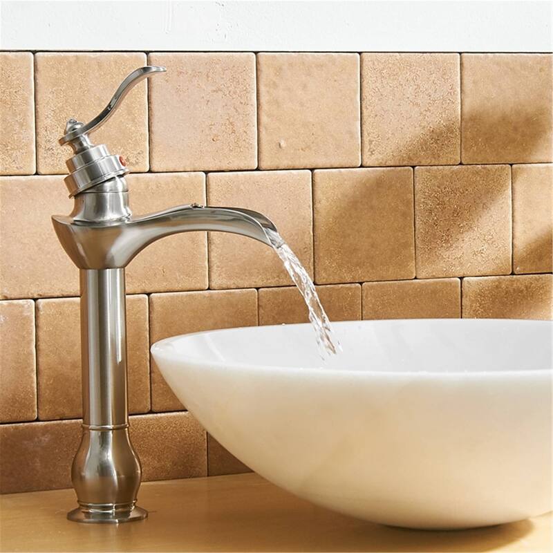 Waterfall Bathroom Vessel Faucet With Drain Assembly Single Handle Bathroom Vessel Sink Faucets One Hole High Taps With Valve