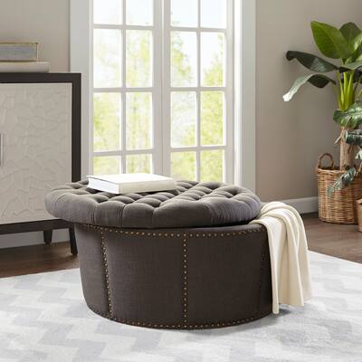 Madison Park Shaw Charcoal Round Storage Ottoman