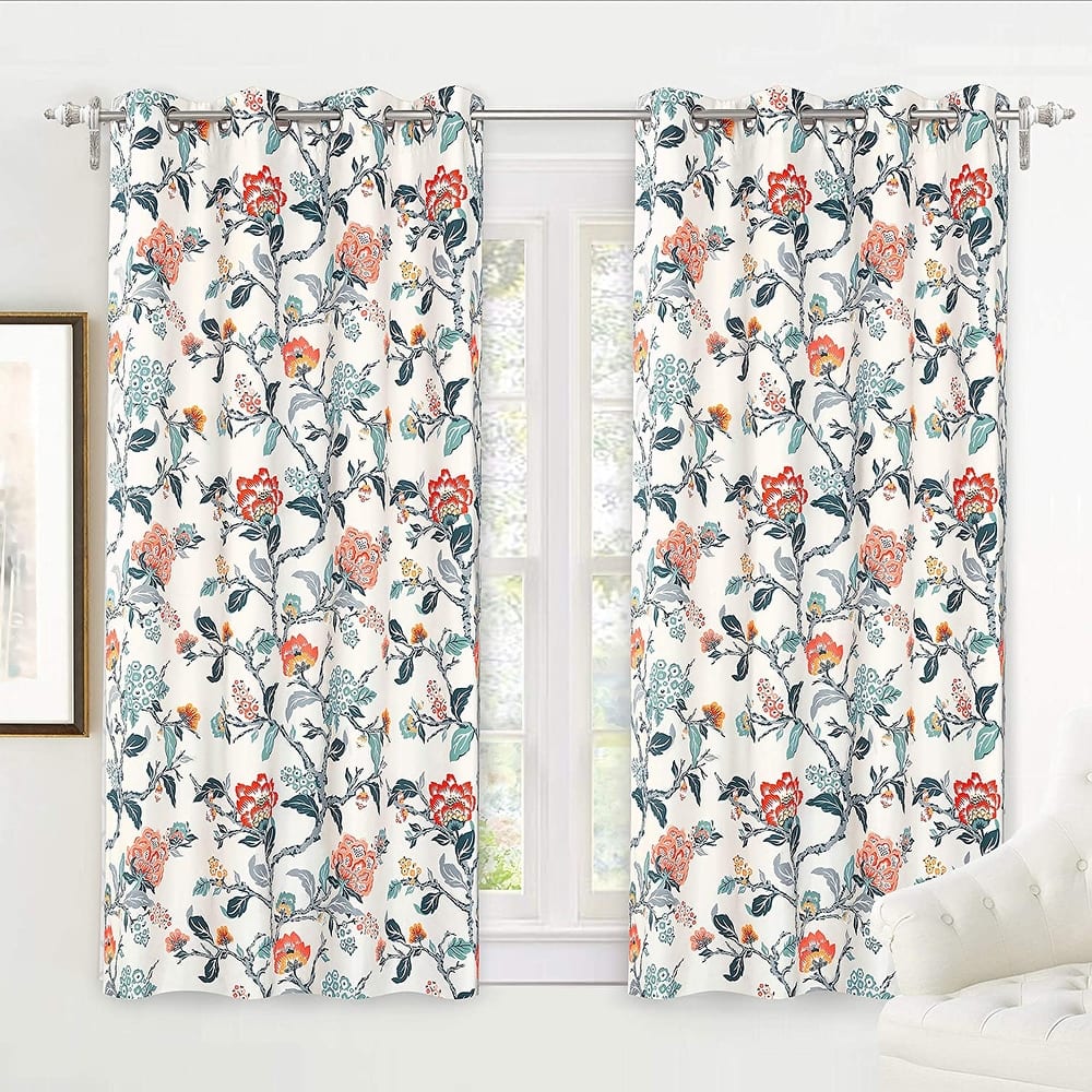 DriftAway Ada Floral Botanical Print Flower Leaf Lined Blackout Window Curtains