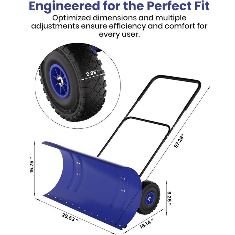 Heavy Duty U-Shaped Rod 29-Inch Steel Snow Shovel Plow for Driveways, Sidewalks, Yards