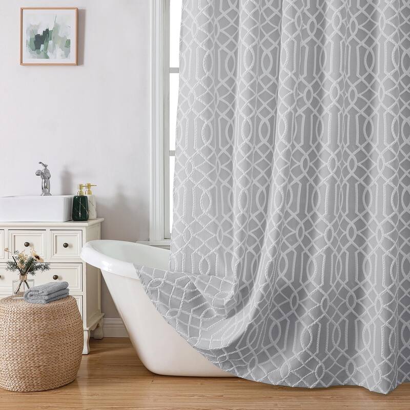 White Shower Curtain, 72"x72", 3D Embossed Geometric Design