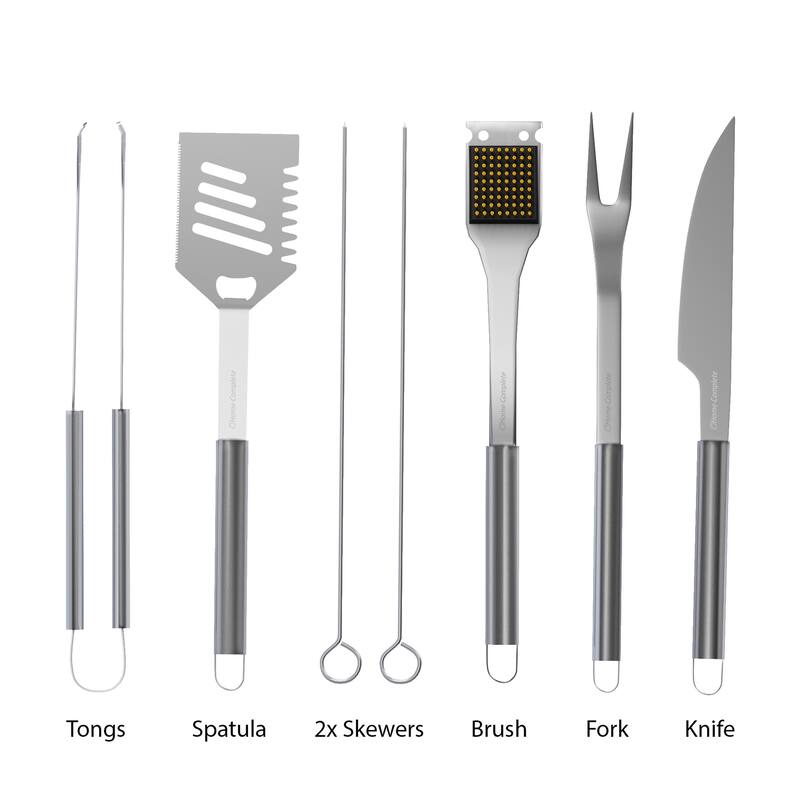 7-Piece Stainless-Steel BBQ Cooking Utensils Set by Home-Complete (Silver)