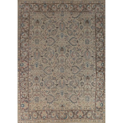 Floral Tabriz Persian Area Rug Distressed Handmade Wool Carpet - 8'8"x 11'5"