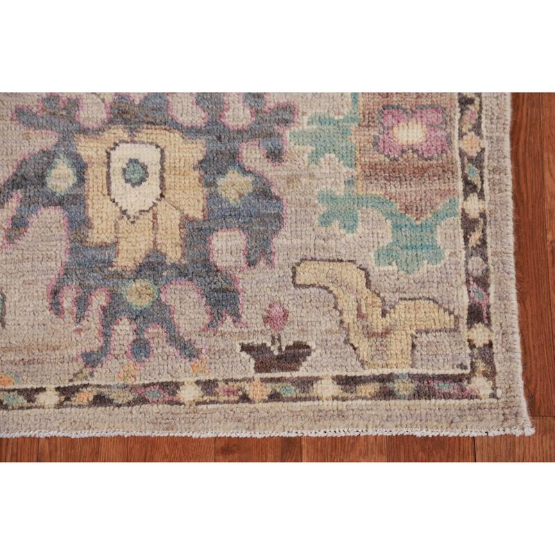 Hand Knotted Oriental 100% Wool Carpet Transitional Floral Beige & Ivories Oushak Runner Rug - 13' 8'' X 2' 7''