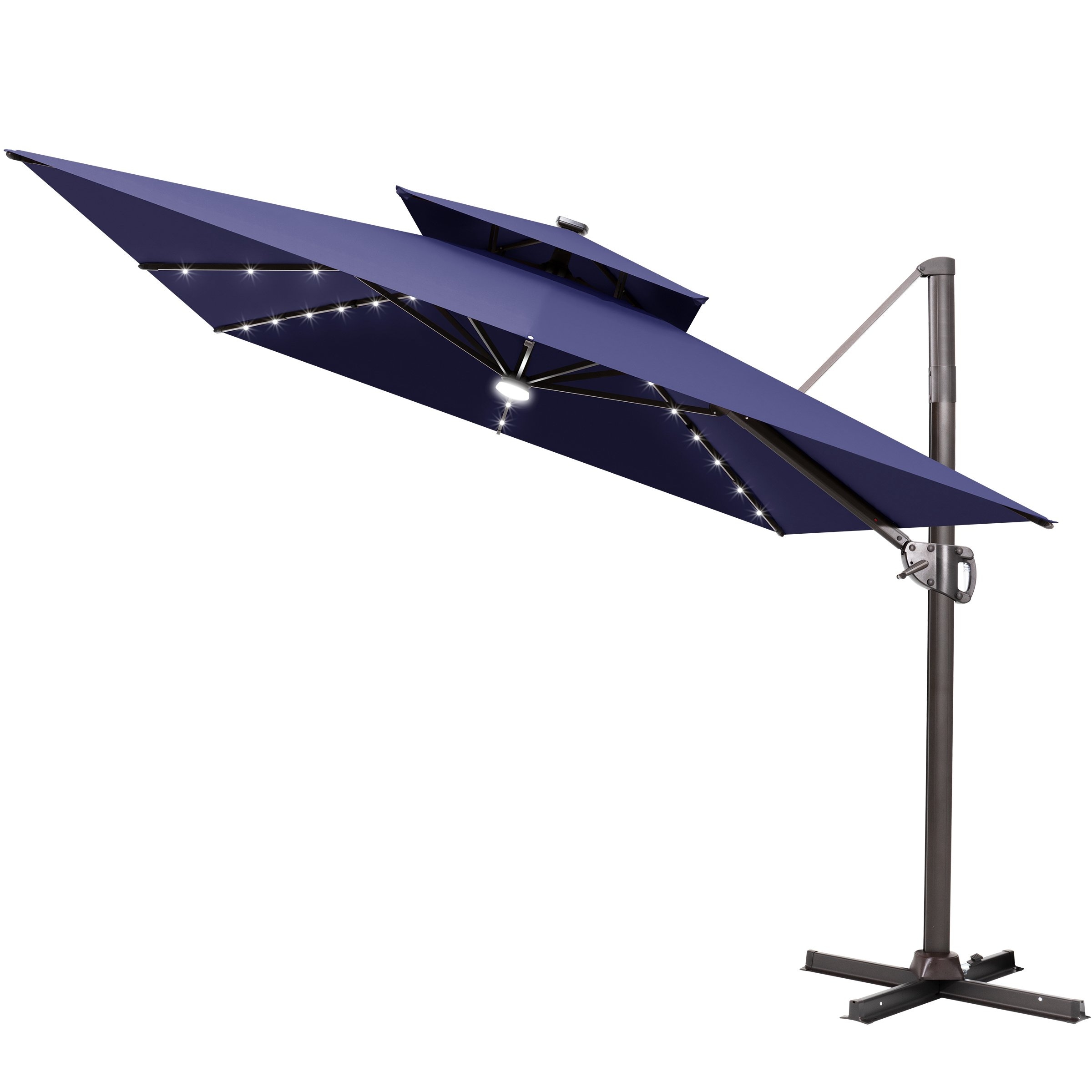 9 foot lighted offset patio umbrella 9/10/11/12ft Solar LED Square Cantilever 9 FT * 11 FT Canopy top height to ground Resenkos 9ft Solar LED Market