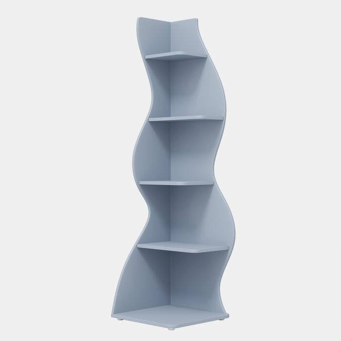 Modern Whimsical 5-Shelf Corner Bookcase Adjustable Wood-Inspired Storage for Home and Office - Blue