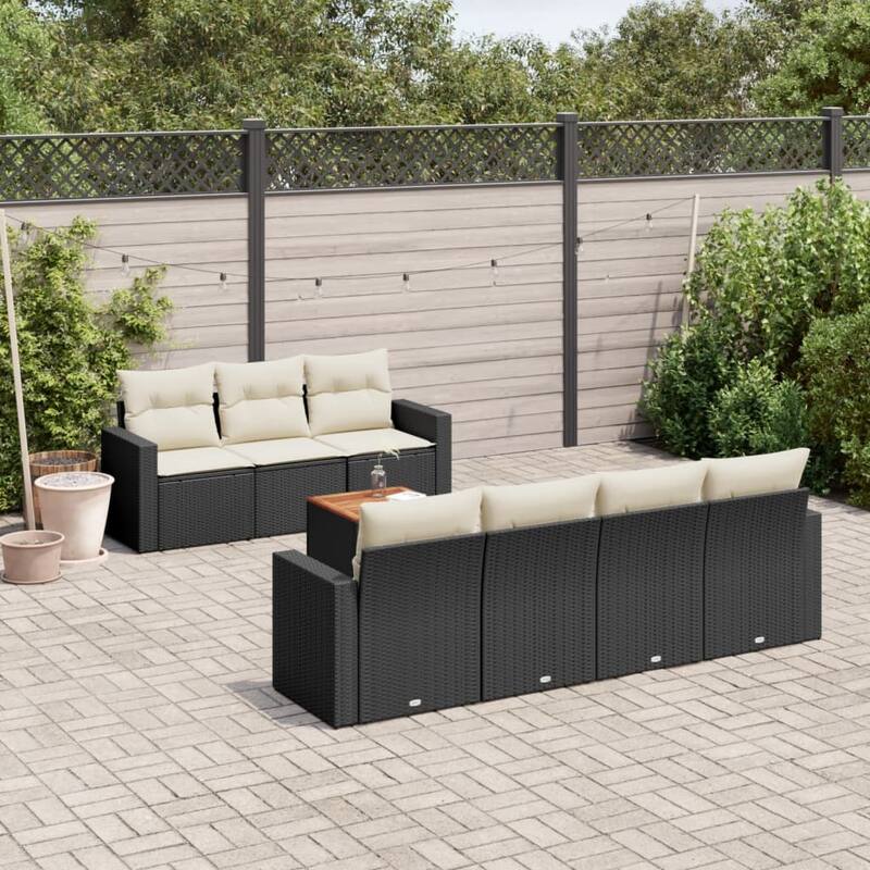 vidaXL Patio Sofa Set with Cushions Outdoor Furniture 8 Piece Poly Rattan - 25.8 x 24.4 x 27.2 - Black and Cream