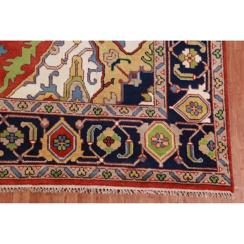 Hand Knotted Oriental 100% Wool Carpet Traditional Medallion Oranges & Rust Heriz (serapi) Area Rug - 13' 10'' X 9' 9''