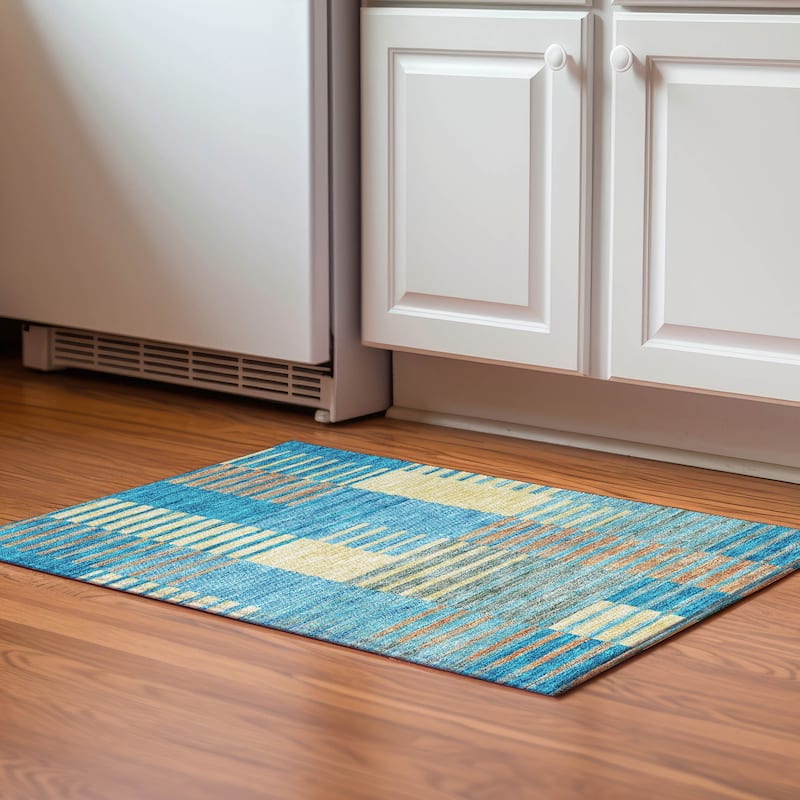 Premium Washable Super Soft Geo Stripe Mayfield Rug - Teal - 1'8" x 2'6"