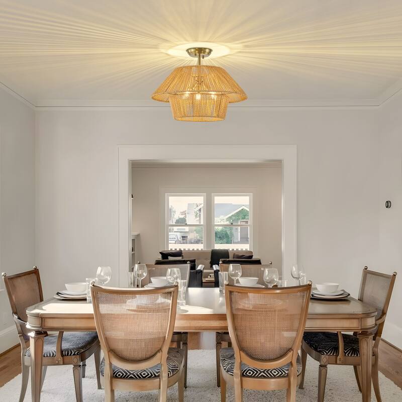 Starsky 3-Light 19.7in Rattan Handwoven Semi-flush Mount