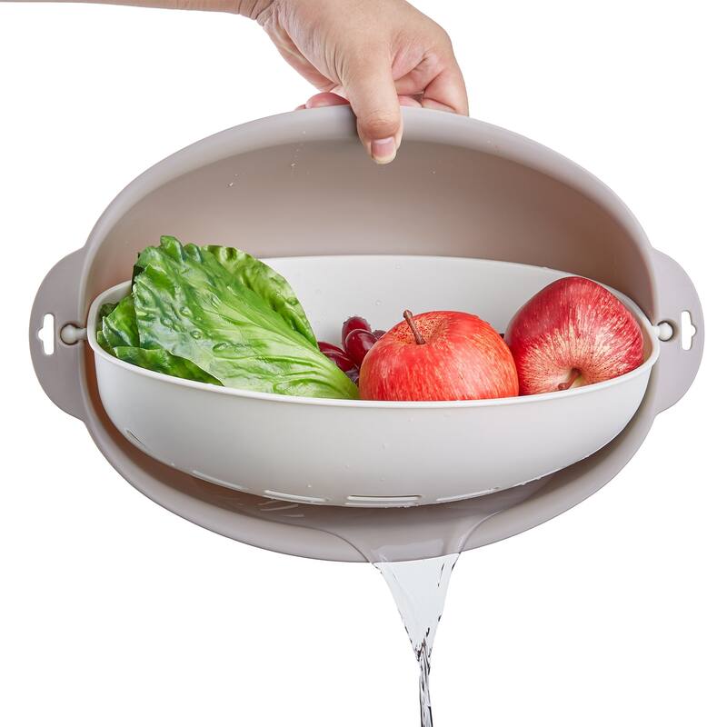Javlergo Oval Kitchen Colander Set with Bowl Strainer, 2 in 1 BPA Free Plastic Fruit Vegetable Washing Food Strainers