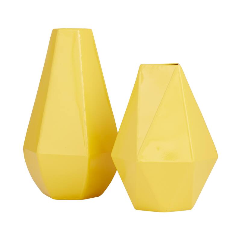 Metal Geometric Decorative Vase - Set of 2 Yellow, Cream, Blue, White - CosmoLiving by Cosmopolitan