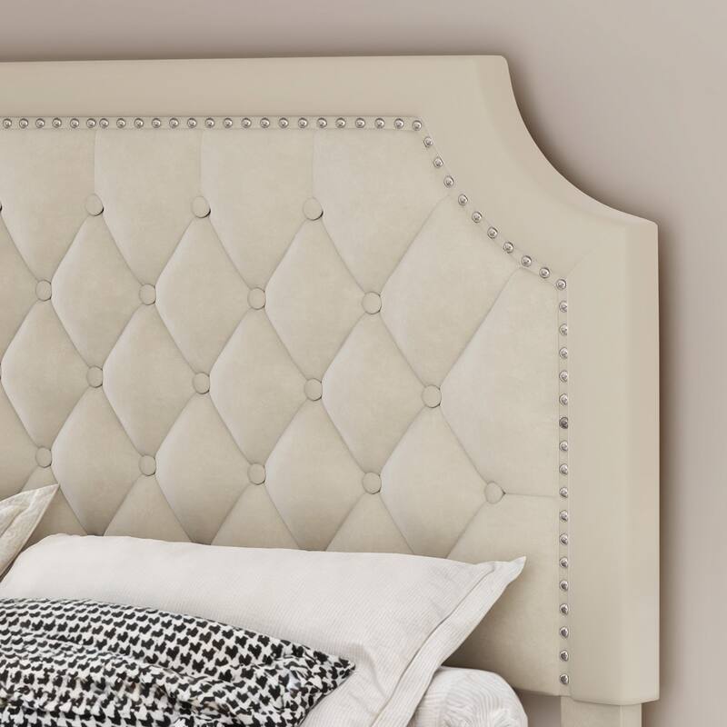 Moasis Upholstered Tufted Bed Frame with Adjustable Height Headboard