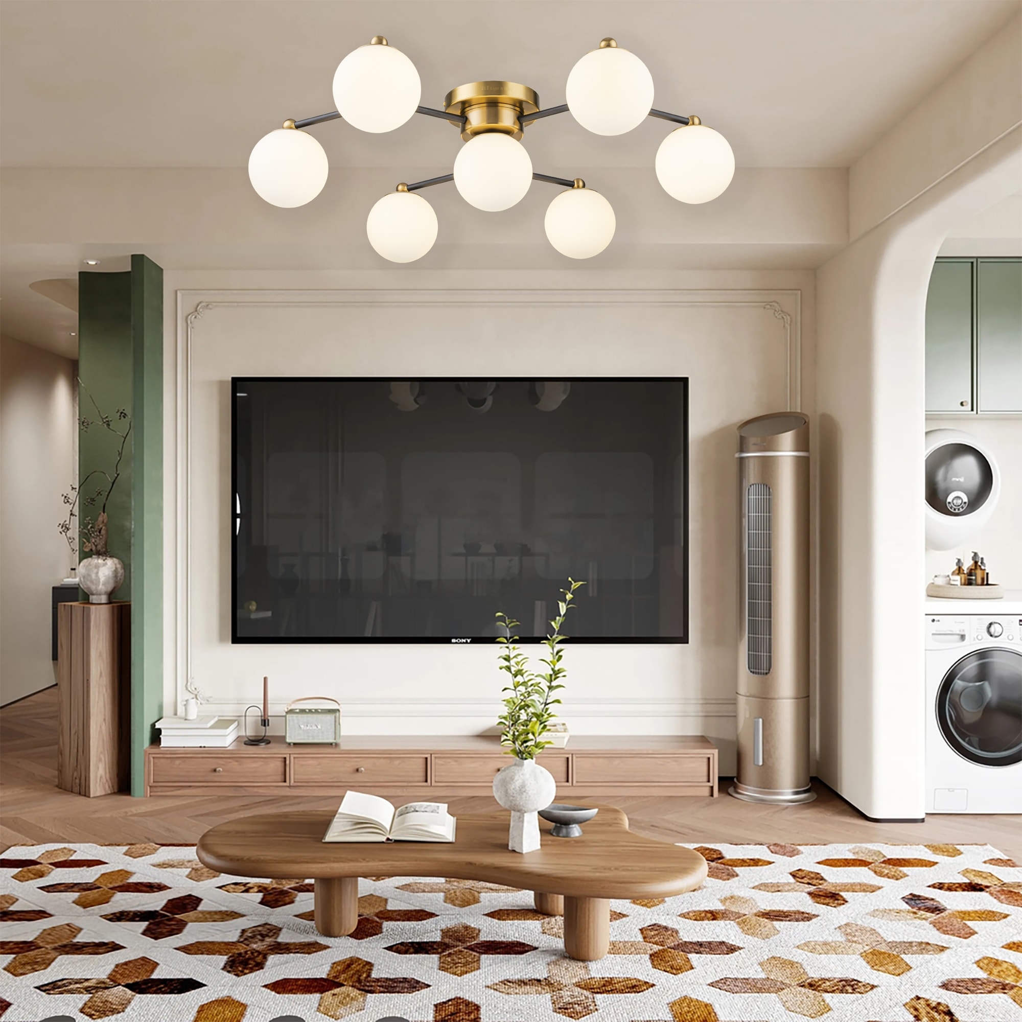 Enzo 7-Light Mid Century Modern Semi Flush Mount Ceiling Light - Main Image