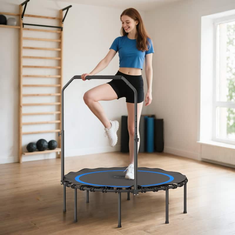 MUJGAN Trampolín De Fitness De 45 Pulgadas Para Adultos – Capacidad De 330 Lbs, Manillar Ajustable En 3 Alturas (39-43-47 Pulgadas), Portátil Y Estable, Para Uso En Interior O Exterior