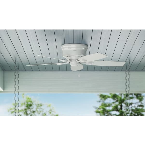 slide 2 of 15, Hunter 48" Sea Wind Outdoor Low Profile Ceiling Fan with Pull Chain, Damp Rated Fresh White