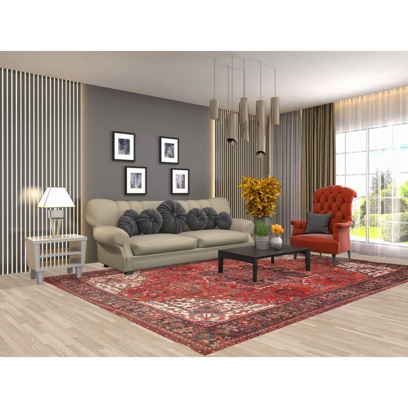 Hand Knotted Oriental 100% Wool Carpet Traditional Medallion Red Heriz Area Rug - 11' 0'' X 7' 8''