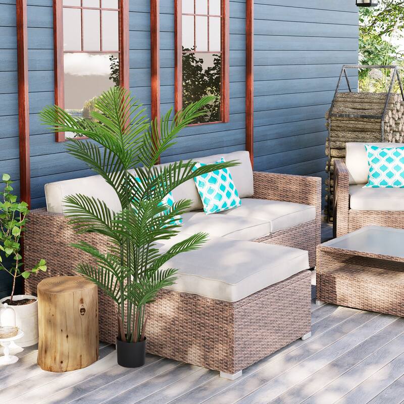 Artificial Areca Palm Plant, 5.2ft Tall Faux Tropical Dypsis Lutescens Tree in Pot, 2pcs/set