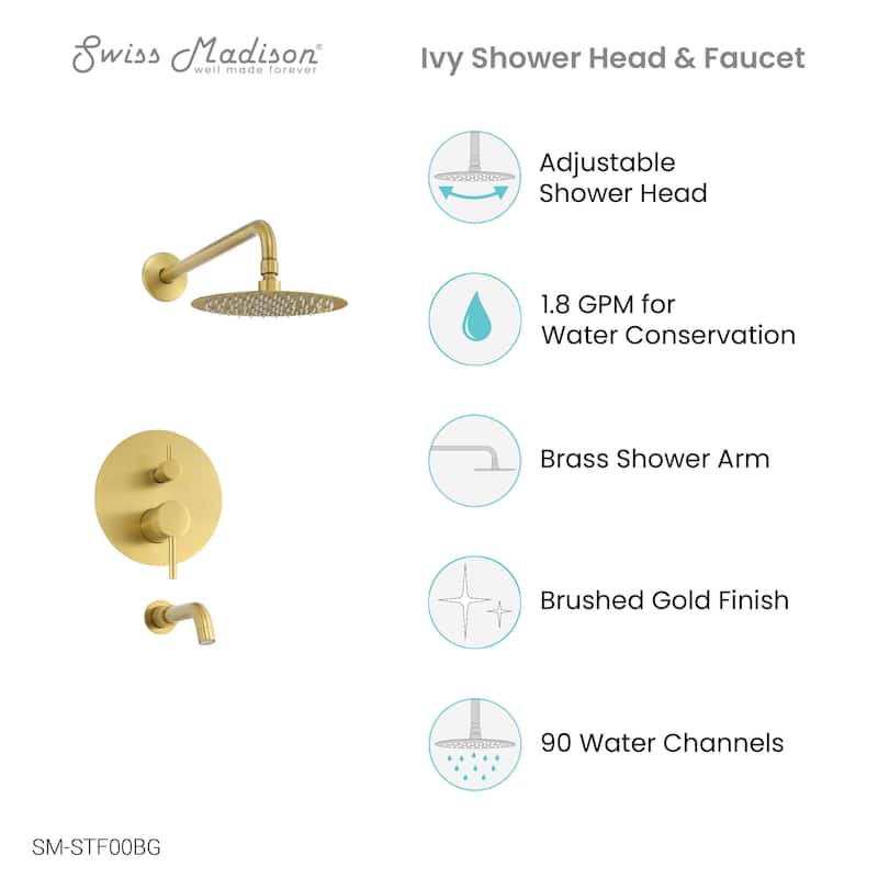 Ivy Single-Handle 1-Spray Tub And Shower Faucet In Brushed Gold (Valve Included) - 17.5" x 11.88" x 5.88"