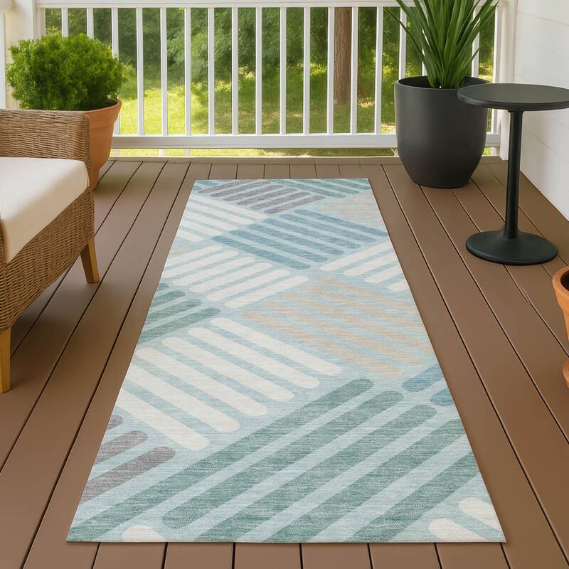 Machine Washable Indoor/ Outdoor Modern Weave Chantille Rug - Seafoam - 2'3" x 7'6"
