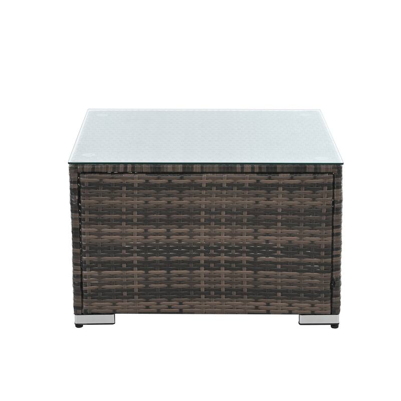 Modular Sectional Sofa with Tempered Glass Coffee Table, PE Wicker Frame Conversation Sets with Ottoman, Convertible Loveseat