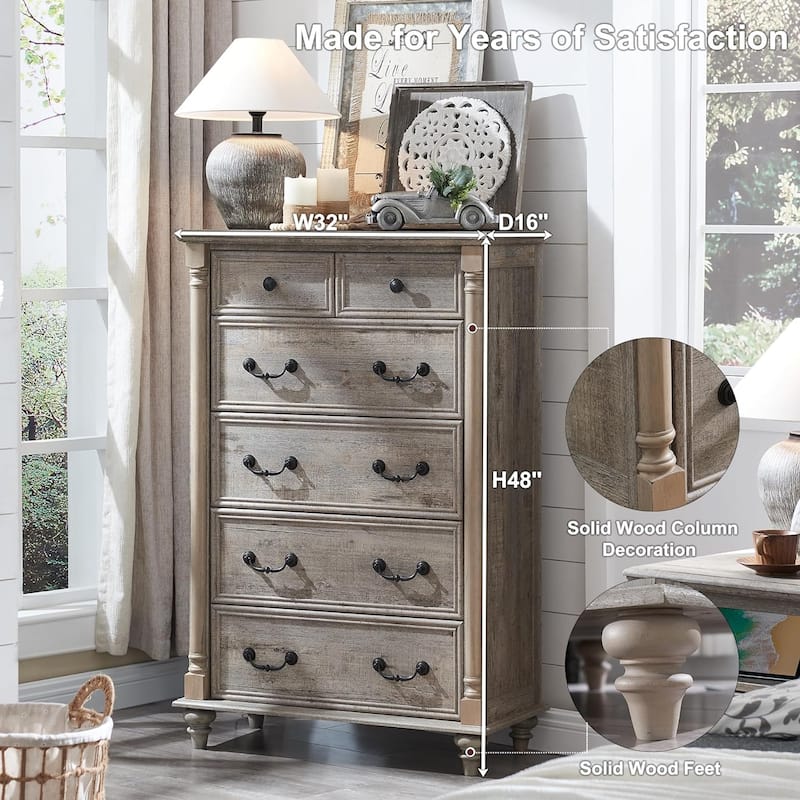 Farmhouse 6 Drawers Dresser Chests, Rustic Wood Chest of Drawers