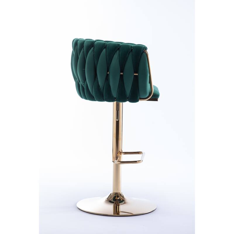 Adjustable Swivel Bar Stools Velvet Accent Chairs Set of 2 with Mechanical Lifting, Golden Footrest and Base for Kitchen, Pub