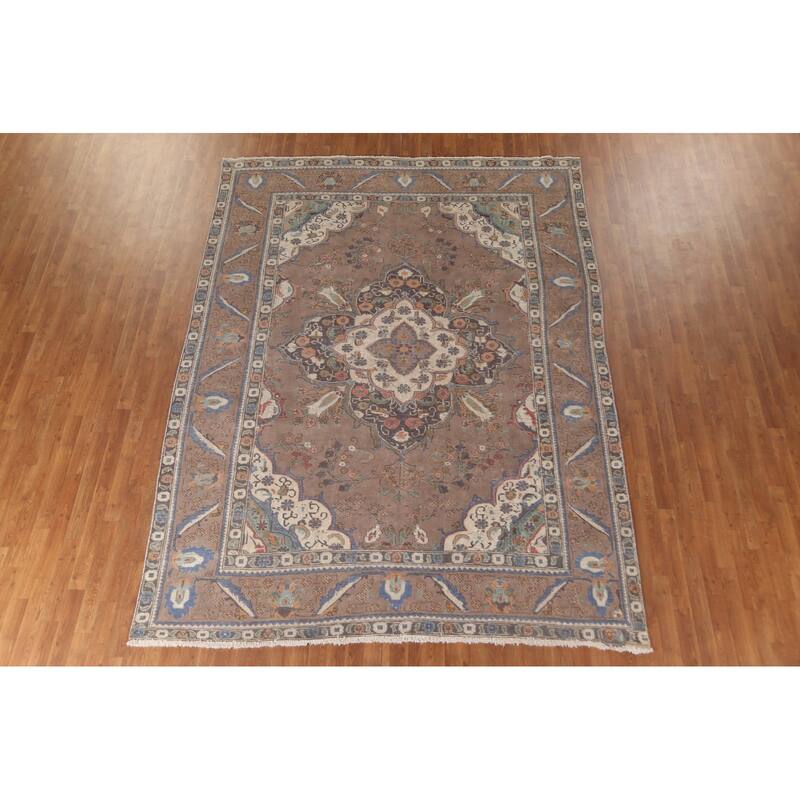 Brown Tabriz Persian Vintage Rug Handmade Wool Carpet - 8'1"x 10'9"
